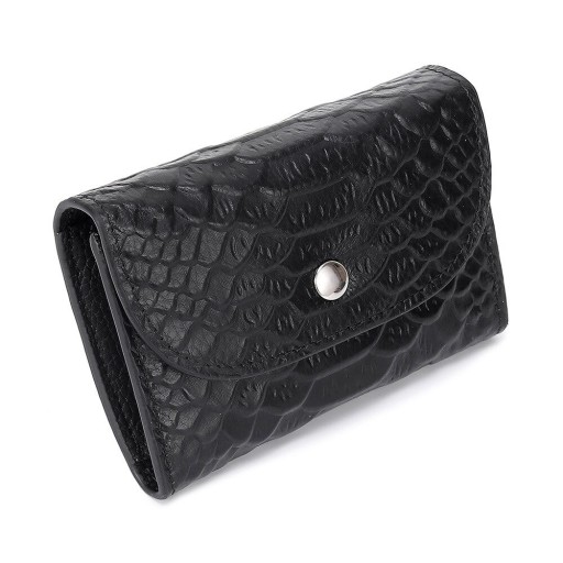 Ladies' Small Wallet with Embossed Crocodile Skin Pattern Rounded Flap with Metal Snap Compact Shape for Pocket 10 x 5 x 3.5 cm