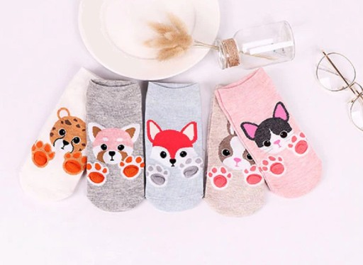 Ladies' Socks with Animal Paw Prints - 5 Pairs
