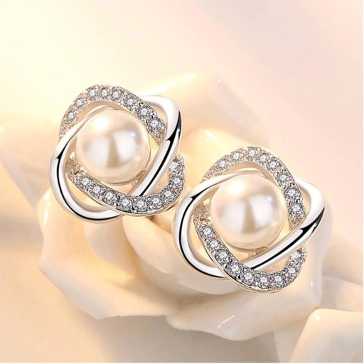 Ladies' Stud Earrings Pearl with Stones
