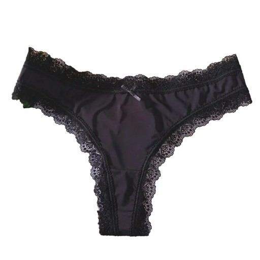 Ladies' Thong with Decorative Lace Trim and Bow Smooth Sexy Lingerie with Minimal Back for Everyday Wear