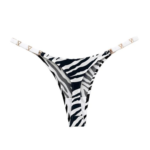 Ladies' Thong with Golden Details and Zebra Pattern Smooth Sexy Lingerie with Minimal Back for Everyday Wear