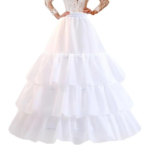 Ladies' Underskirt for Wedding and Evening Dresses 3 Hoops 3 Ruffles Elastic Waist 60–100 cm White Underskirt for Volume
