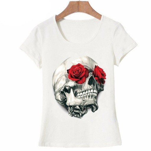 Ladies' White T-Shirt with Skull