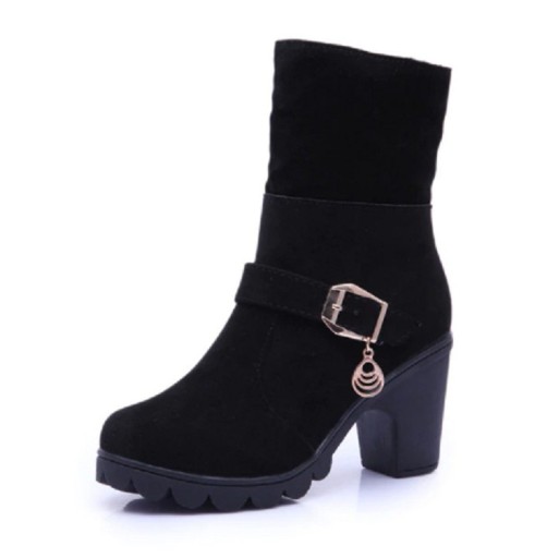 Ladies' Winter Heeled Boots with Buckle J1193
