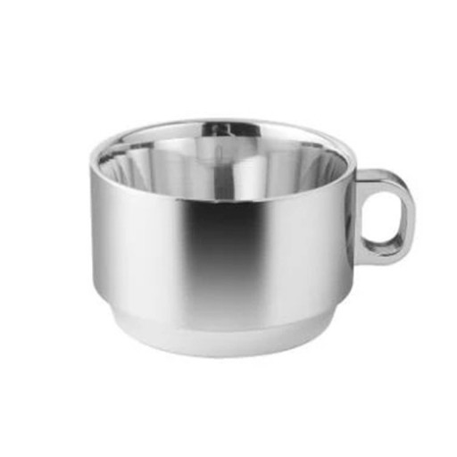 Låg rostfri mugg med handtag och dubbelvägg 300 ml i rostfritt stål i silverfärg för att dricka kaffe och te hemma