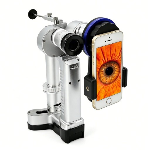 Lampă cu fanta portabilă cu microscop binocular Mărire 10x și 16x Fanta 0 până la 10 mm LED Argintie Pentru examinarea oculară a oamenilor și animalelor