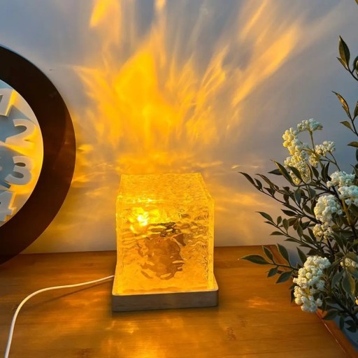 Lampă cu flacără din cristal rotativă dinamică 16 culori Lampă LED decorativă Dormitor Sufragerie Lumină atmosferică
