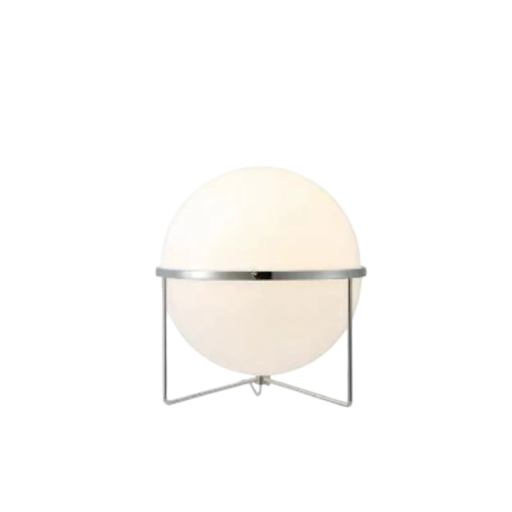 Lampă de birou cu design modern și abajur sferic, 40 x 41 cm, lumină albă rece, structură de bază metalică, albă, pentru dormitor și birou