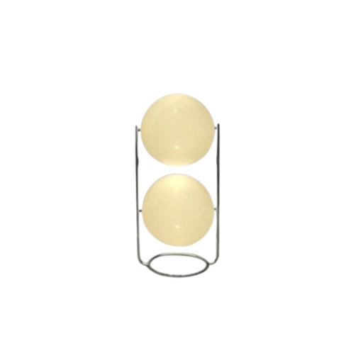 Lampă de design cu două abajururi sferice unul deasupra celuilalt, 80 x 40 cm, lumină albă caldă, cadru metalic, alb, corp de iluminat decorativ pentru interior