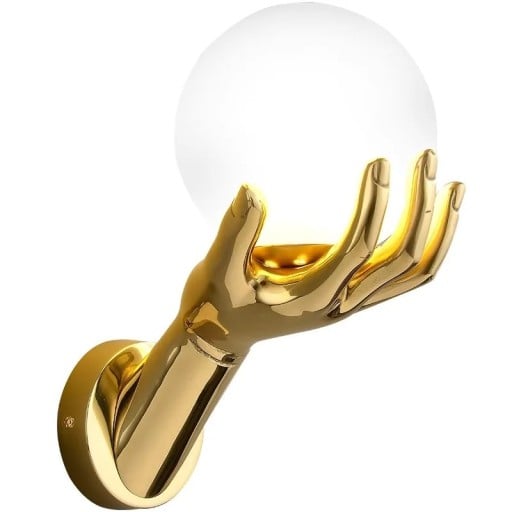 Lampa de perete în formă de mână ținând o bilă de sticlă 27 x 22 cm Rășină și sticlă Lumină albă caldă 2700-3500 K Bază G9 5 W Decorațiune