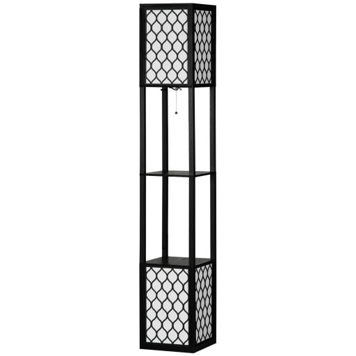 Lampă de podea cu rafturi 156 x 26 cm, spațiu de depozitare, soclu E27 40W, cablu 1,8 m, neagră, iluminat decorativ pentru living