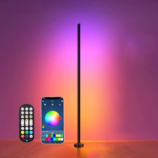 Lampă de podea LED Smart Corner 122 cm RGB 20 W Telecomandă Control aplicație Sincronizare muzică Temporizator Bluetooth USB