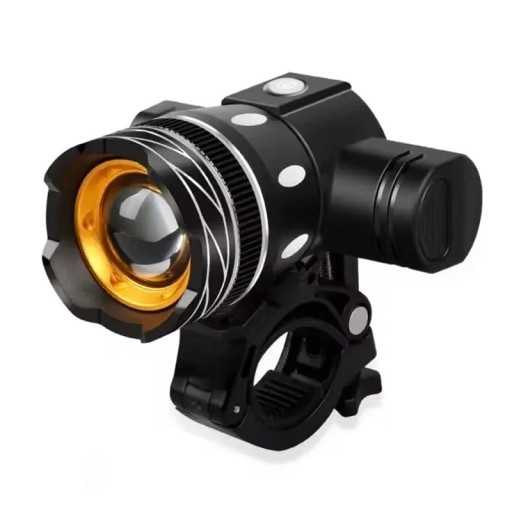 Lampa przednia LED do roweru 8 x 3,5 x 3 cm, ładowana przez USB, z regulowanym zoomem, wodoodporność IPX6, 2400 mAh, 10 W, 1200 lm, 3 tryby oświetlenia