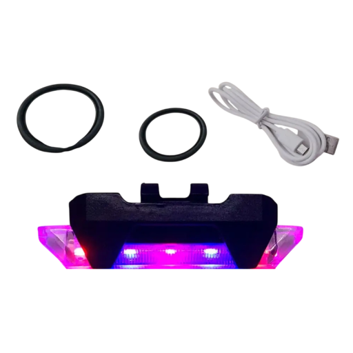 Lampă spate bicicletă multicoloră 7,3 x 12,2 x 3 cm, reîncărcabilă prin USB, lumină de siguranță impermeabilă IPX5, 15 lm, 5 moduri, cu benzi de cauciuc pentru montare
