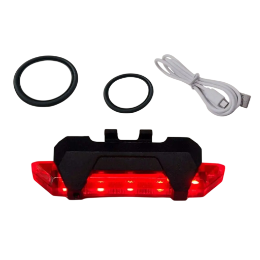 Lampă spate pentru bicicletă 7,3 x 12,2 x 3 cm, reîncărcabilă prin USB, lumină de siguranță impermeabilă IPX5, 15 lm, 5 moduri, cu benzi de cauciuc pentru montare