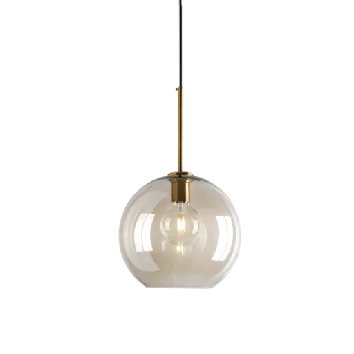 Lampa suspendată cu abajur din sticlă rotundă diametru 27 cm înălțime 26 cm cablu 150 cm metal soclu E27 deasupra mesei de dining pentru bar și cafenea