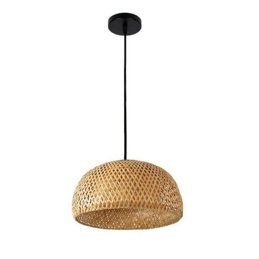 Lampada a sospensione intrecciata a mano Lampadario in legno Decorazione in bambù per la casa Illuminazione intrecciata in canna Lampadina E27