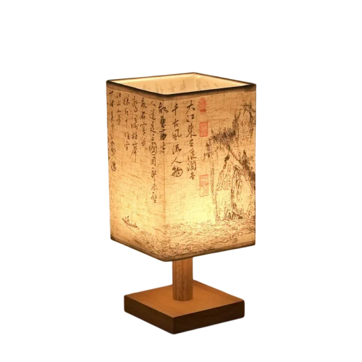 Lampada da tavolo LED 27 x 12 x 10 cm Stile cinese Illuminazione decorativa con paralume in lino e base in legno