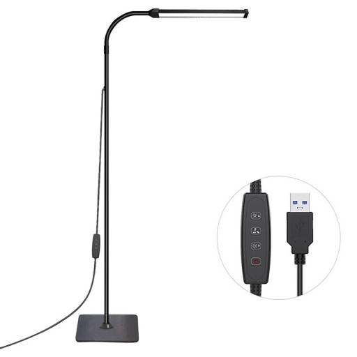 Lâmpada de pé LED regulável 120 LED Altura ajustável 70-140 cm 3 temperaturas de cor Pescoço flexível 360° 10 W Alimentação USB