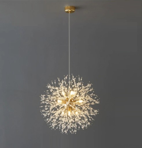 Lampadario LED in cristallo dorato a forma di dente di leone 220 V Lampada a sospensione moderna con temperatura di luce regolabile Lampadario rotondo con 8 luci 50 x 50 cm