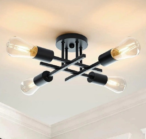 Lampadario moderno per quattro lampadine E27 Lampadario semi-incassato Illuminazione da soffitto in metallo Illuminazione minimalista 54 x 13 cm