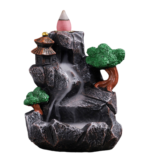 Lámpara aromática con humo que fluye Pequeña decoración con cascada de humo Soporte para conos de incienso Incensario con ahumador trasero Chimenea perfumada con motivo de roca 10,5 x 8,5 x 11,5 cm
