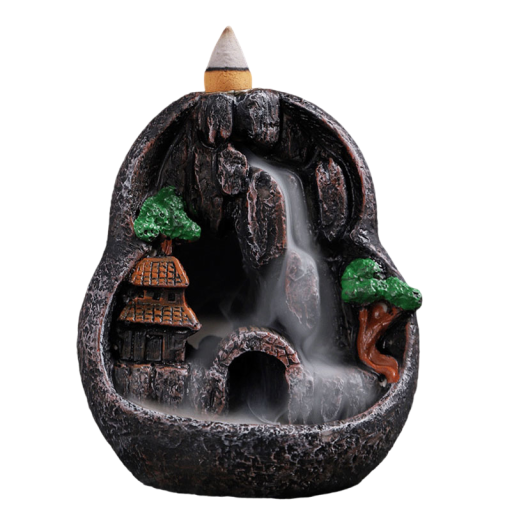 Lámpara aromática con humo que fluye Pequeña decoración con cascada de humo Soporte para conos de incienso Quemador de incienso con humo trasero Chimenea perfumada con motivo de país de las hadas 10,5 x 6 x 12 cm