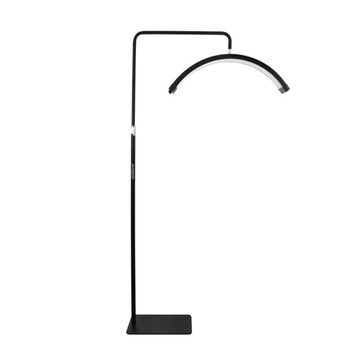 Lámpara LED de pie en forma de media luna 36W 3200K–5600K 125–180 cm Lámpara de relleno regulable con soporte para teléfono y control remoto