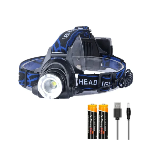 Lampe frontale LED puissante 50 W, zoomable, étanche IPX4, rechargeable, 3 modes d’éclairage, faisceau lumineux à 180 °, idéale pour la randonnée