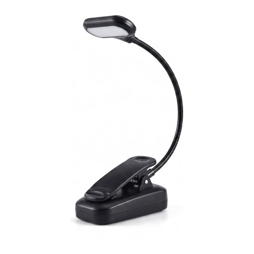 Lampe LED à clip pour livre sur piles 3x AAA 5 LED Bras flexible 360° Hauteur 24,3 cm Noire Pour lire au lit, étudier et voyager