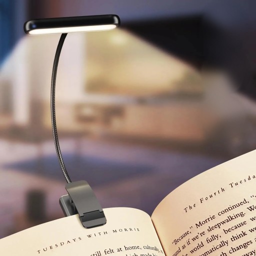 Lampe LED de lecture avec clip 14 LED Rechargeable USB-C 3 couleurs de lumière 2700 à 6000 K 10 niveaux de luminosité Bras flexible 20 cm