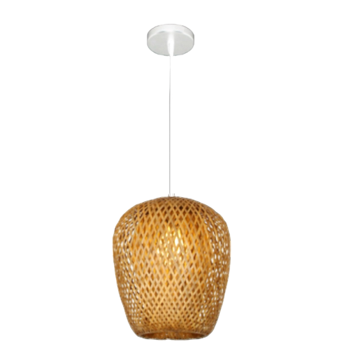 Lampe suspendue en osier Lustre en bois Ampoule E27 Décoration en osier pour la maison Luminaire naturel tissé à la main 26 x 19 cm