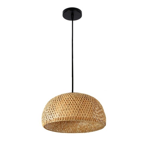 Lampe suspendue tissée à la main Lustre en bois Décoration en bambou pour la maison Luminaire en osier Ampoule E27 30 x 18 cm