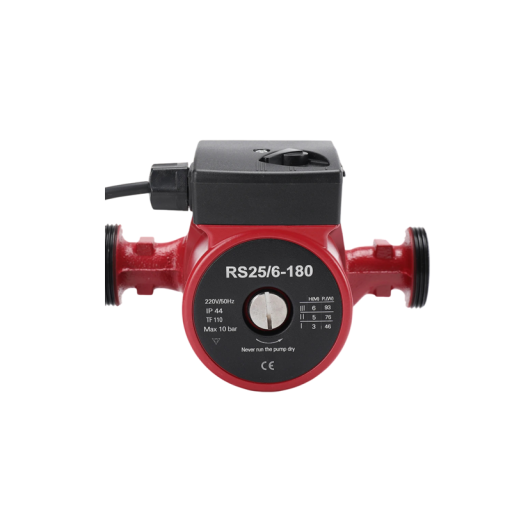 Lämpimän veden kiertovesipumppu 220 V virtaus 56 l/min nostokorkeus 6 m kolme nopeutta teho 46–93 W suojaluokka IP44 punainen lämmitykseen ja veteen