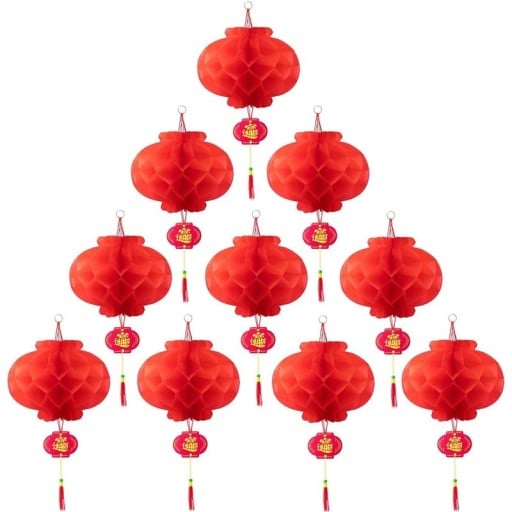 Lampion chinezesc din hârtie roșu pliabil 20 cm pachet 10 bucăți decorare suspendată pentru anul nou chinezesc aniversări sărbători și petreceri