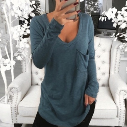 Lang dame-t-shirt med lomme