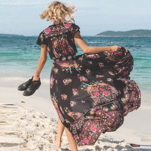 Lang damekjole med blomsterprint