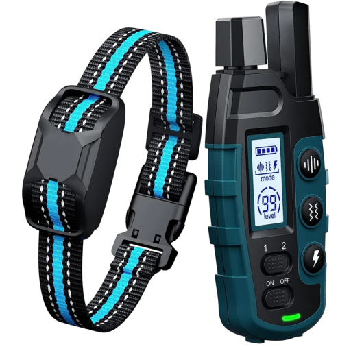 Lang elektrisk hundetræningshalsbånd med fjernbetjening, genopladelig, vandtæt halsbånd, bip, vibration, stød, elektronisk træning