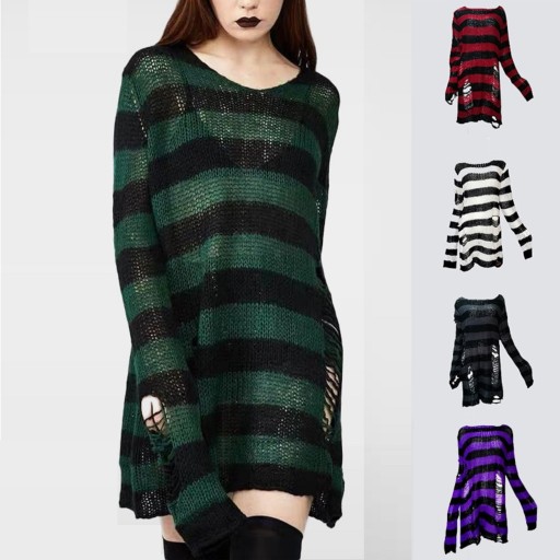 Lang stribet sweater med slidser til kvinder