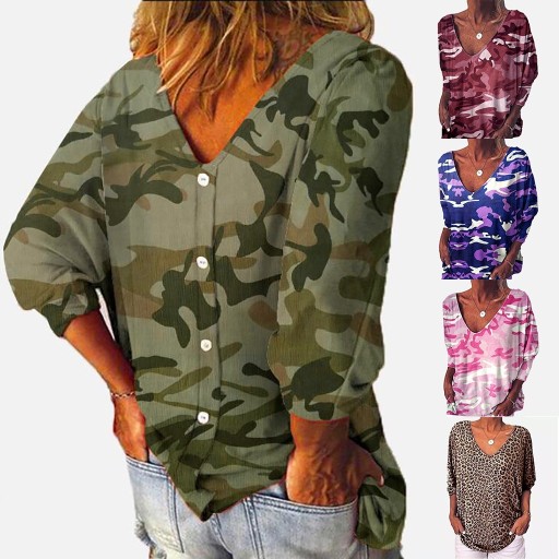 Langærmet camouflage-T-shirt til kvinder