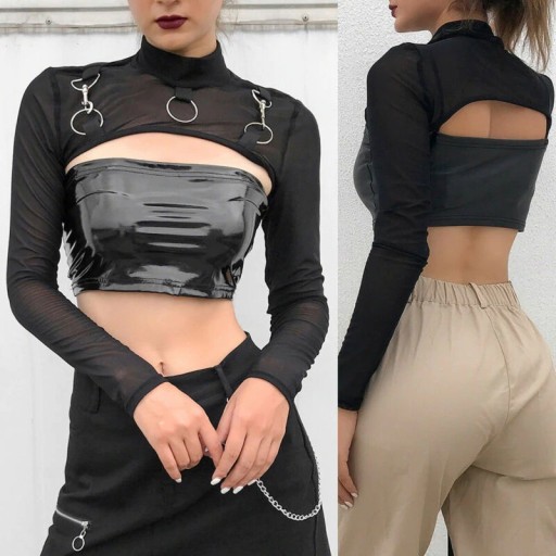 Langærmet crop top til kvinder P597