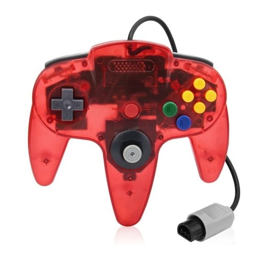 Langallinen retro-ohjain N64-konsolille, jossa on 10 painiketta ja tarkka joystick. Ergonominen peliohjain Nintendo 64:lle kahdeksassa