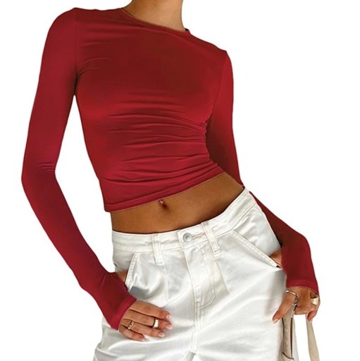 Langarm-T-Shirt für Damen, eng anliegendes Oberteil mit elastischer Taille, modische Freizeitkleidung, elegantes T-Shirt für alltägliche Outfits