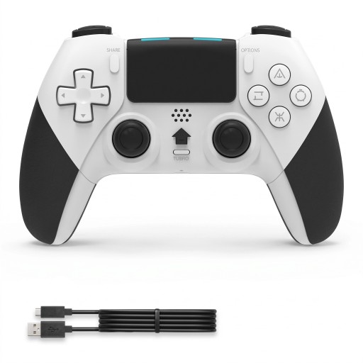 Langaton Bluetooth-ohjain PS4:lle, PS4 Prolle, PS4 Slimille ja PC:lle, akunkesto 8–10 tuntia ja kosketuspaneeli valko-mustassa värityksessä