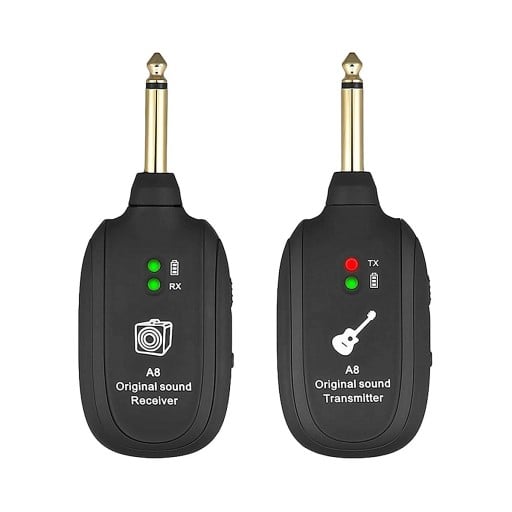 Langaton kitarajärjestelmä 13,5 x 4,5 cm UHF 730 MHz 4-kanavainen lähetin ja vastaanotin Matala latenssi 4 ms Sähkökitaralle, bassokitaralle