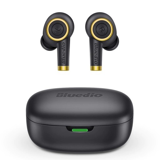 Langattomat korvakuulokkeet latauslaatikolla Bluetooth 5.0 Mikrofonilla puheluihin Akunkesto 6 tuntia Musiikin hallinta Musta kultaisilla