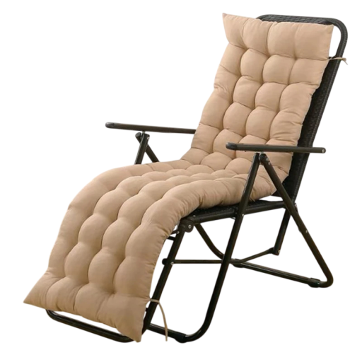 Langer Sitzpolster mit gestepptem Füllmaterial und seitlichen Schnüren 155x48 cm Polyester für Gartenliege, verstellbaren und Schaukelstuhl für Komfort im Freien