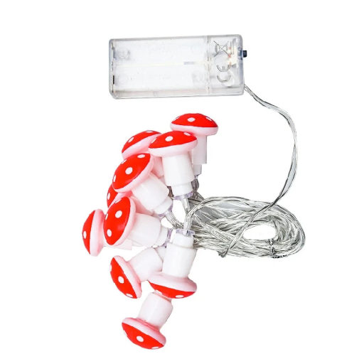 Lanț luminos LED 1,5 m 10 ciuperci roșii Iluminat decorativ 3x baterii AA 4 cm lumini Decorare interioară și exterioară