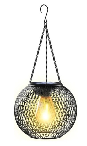 Lanterna de parede LED solar redonda com grelha metálica 15 × 16,5 cm + corrente 17 cm luz quente iluminação exterior jardim