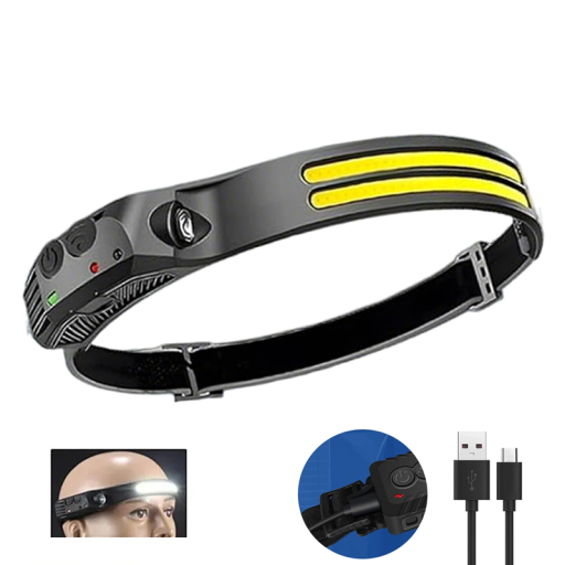 Lanternă frontală cu bandă LED dublă și senzor de mișcare Lanternă frontală impermeabilă Curea reglabilă Camping Alergare Muncă
